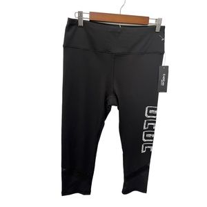 BEBE SPORT BLACK SPELLOUT LOGO ATHLETIC CAPRI PANT SIZE LARGE